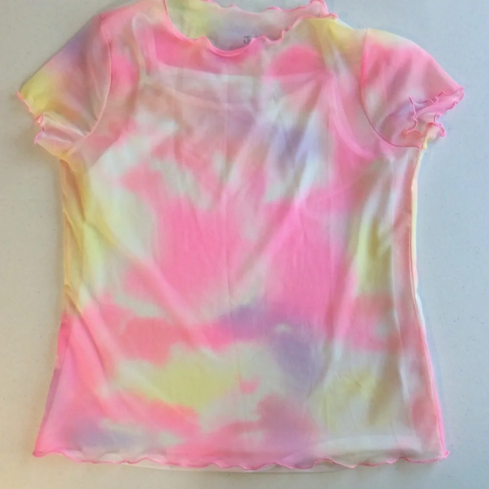 Justice tie-dye mesh shirt with built-in undershirt. XL 14–16.